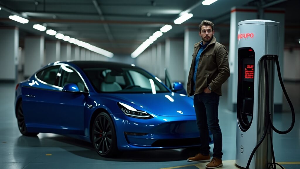 Tesla owner checking car system to identify charger fail problem