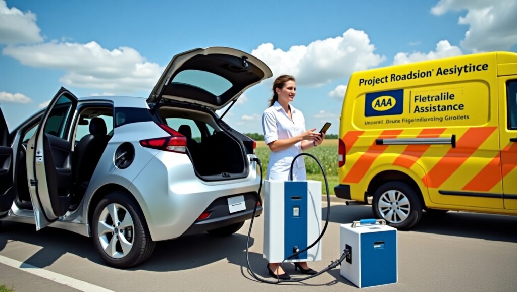 Using portable EV charger and roadside assistance during emergency
