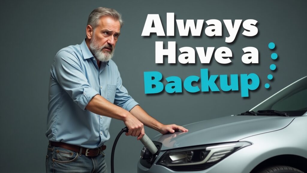 EV owner using backup charger after wireless charging failure