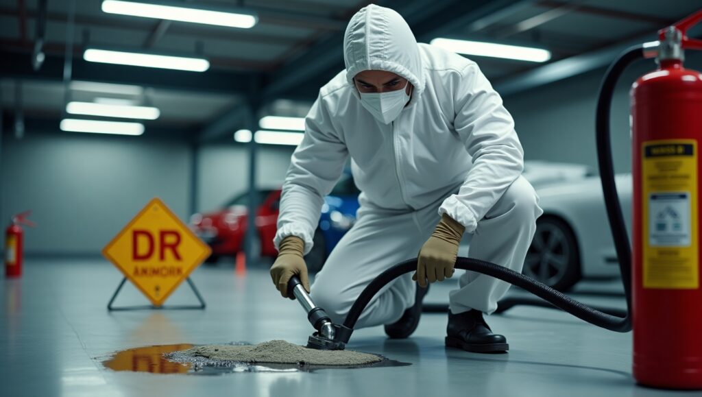 Safety steps for using battery vacuum spill kit during lithium EV incidents