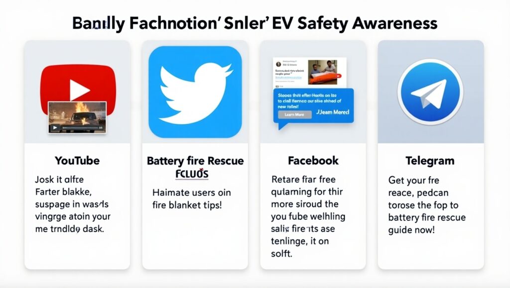 EVRescueHub social channels sharing EV fire blanket deployment tips and emergency response guides