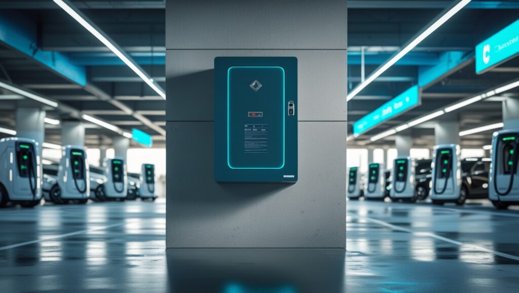 Designated EV fire blanket storage cabinets in parking and EV fleet facilities