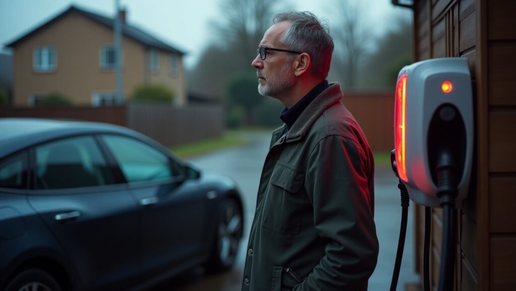 EV owner facing charger ground fault error in wet weather – 2025 safety alert.