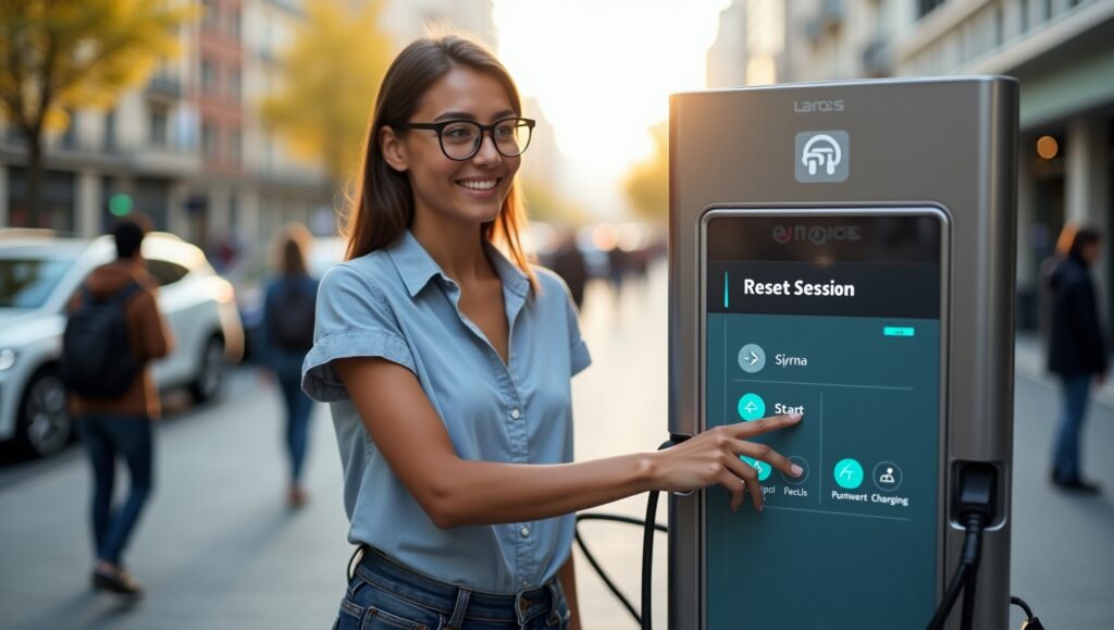 Driver manually resetting session on EV charger screen