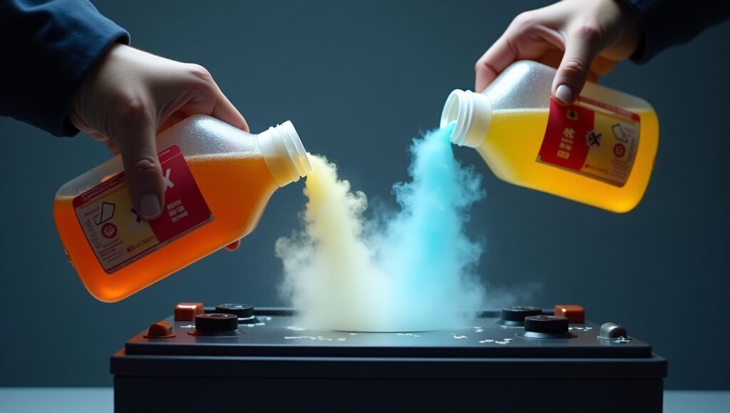 Mixing EV coolants causing chemical reaction and fire risk