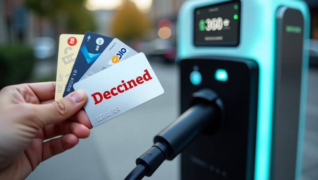 Switching RFID card at EV charger after payment failure