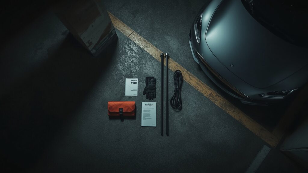 EV fire blanket kit with deployment tools and heat-resistant gear for battery fire safety