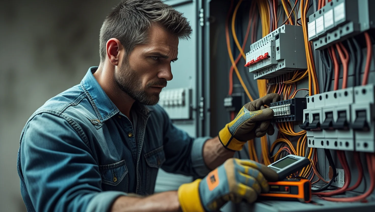 Electrician inspecting a residential electrical panel to check capacity for EV charger installation