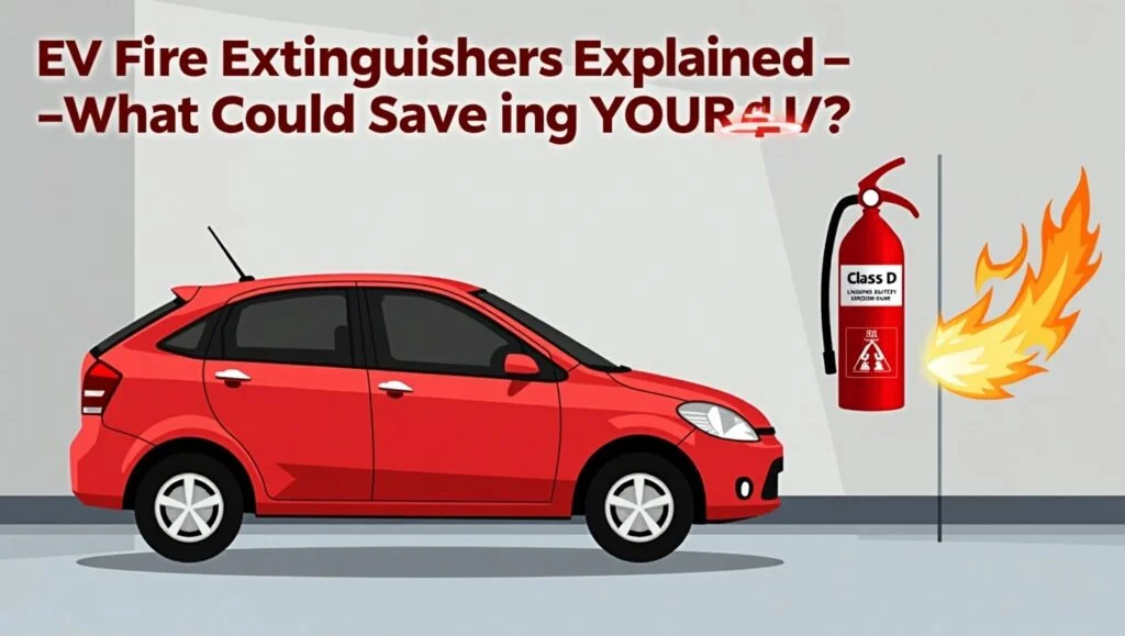 EV fire extinguisher beside electric car