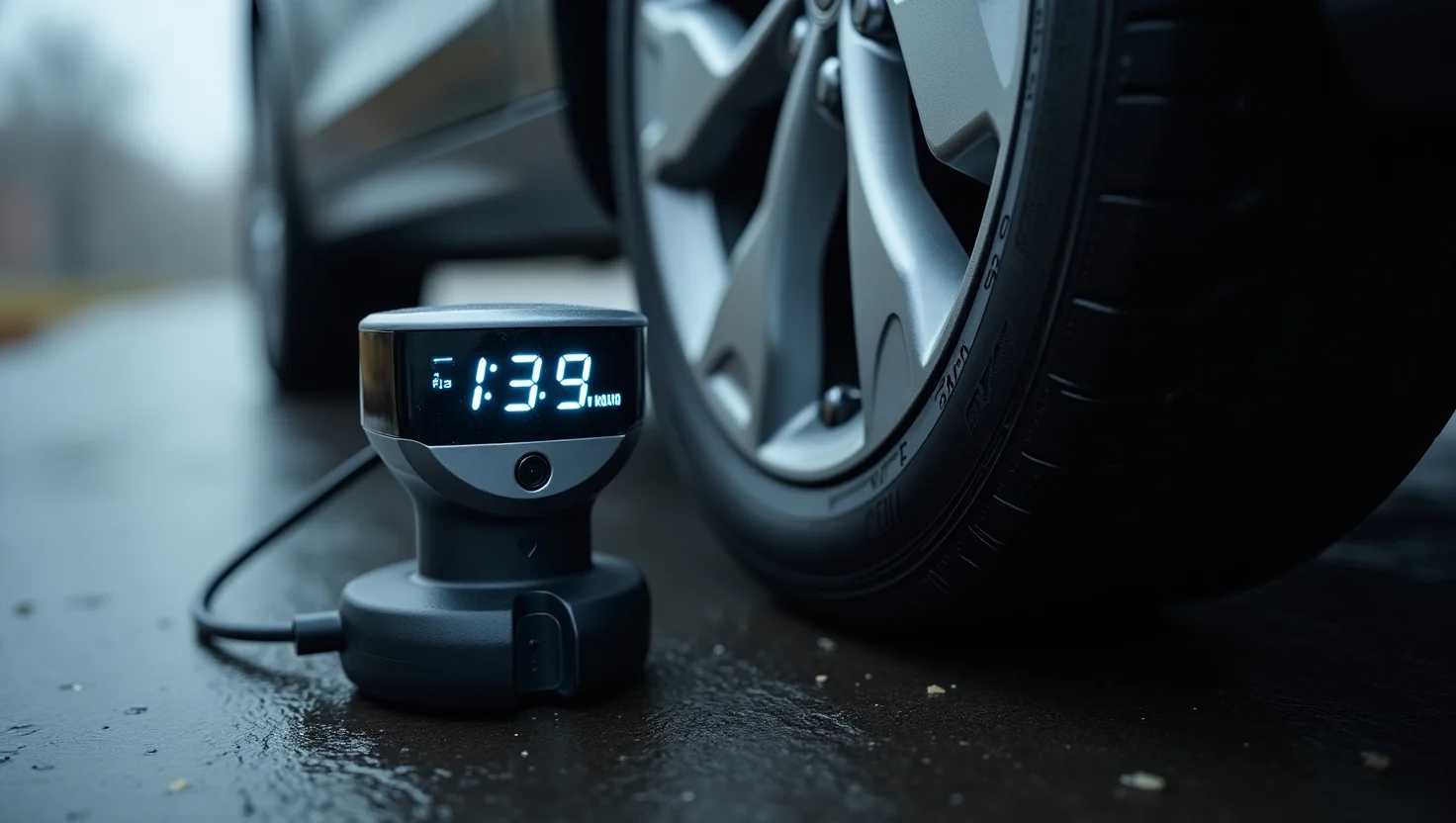 Portable inflator as part of an EV tire emergency kit for fast roadside tire inflation. electric vehicle roadside kit ,
best tire kit for EVs 2025,EV safety gear for roadside emergencies, EV tire inflator for Tesla, TPMS tire sealant for EVs