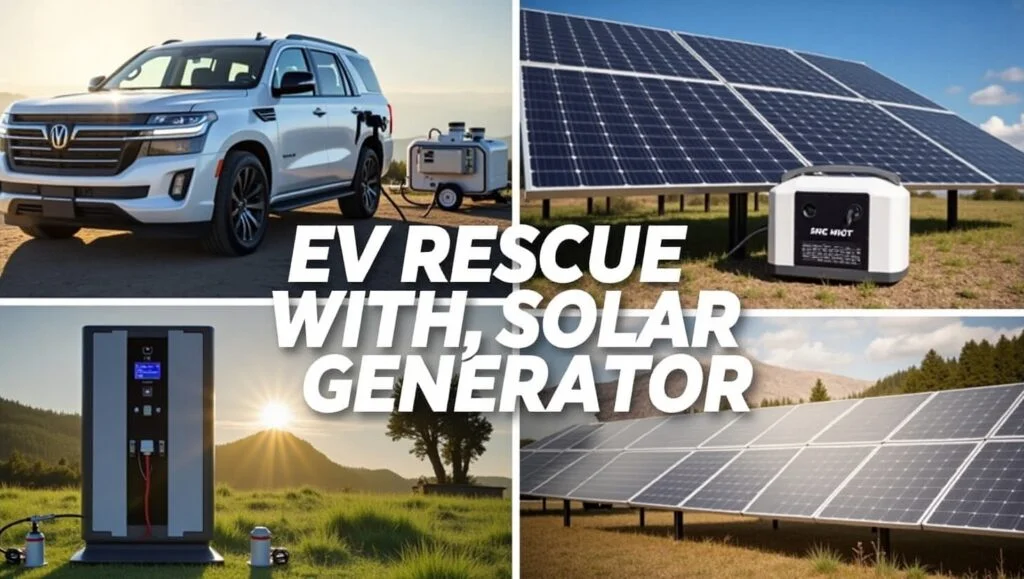 EV rescue using solar generator in remote or emergency conditions with off-grid solar panel setup in 2025