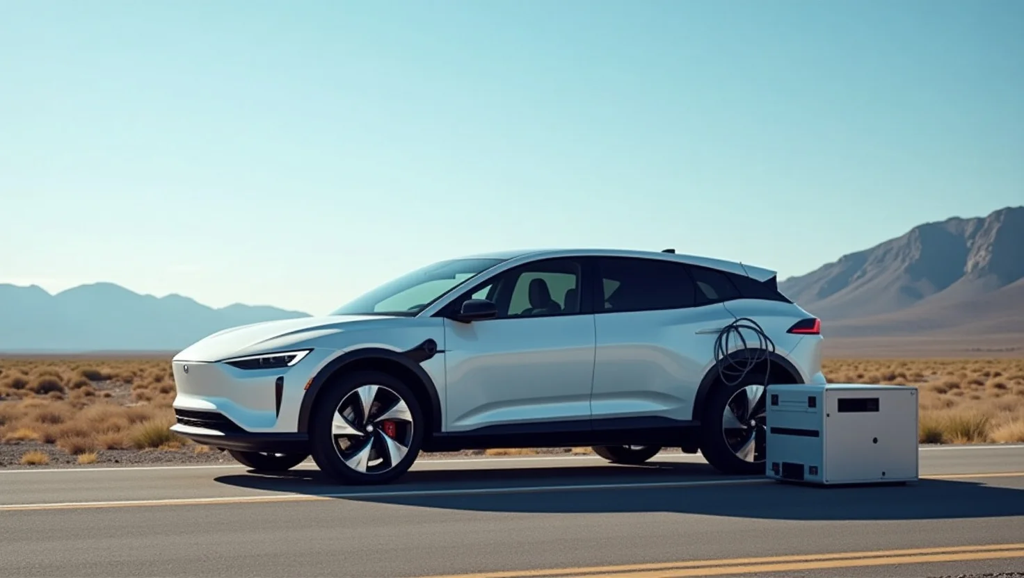Electric vehicle charging with a solar generator on a remote highway in 2025 during grid outage